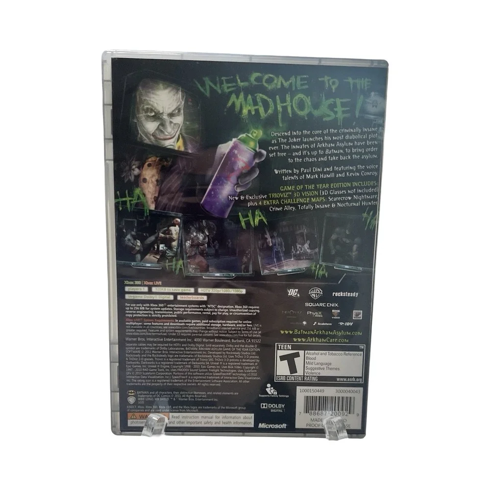 Batman Arkham Asylum Game of the Year‎ Edition Xbox 360 Platinum Hits GOTY 3D T